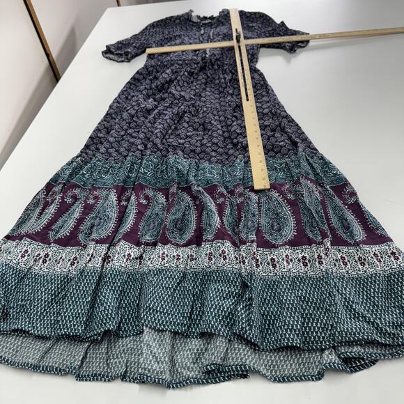 eShakti Dress Womens 6 Purple Blue Boho Paisley Maxi Rayon Cotton‎ India Printed - Picture 7 of 7